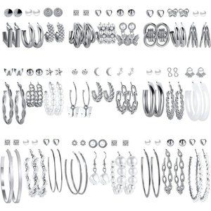 New Dangling Earrings Bundle 54 Pairs Gold Hoop Earrings Set for Women M…